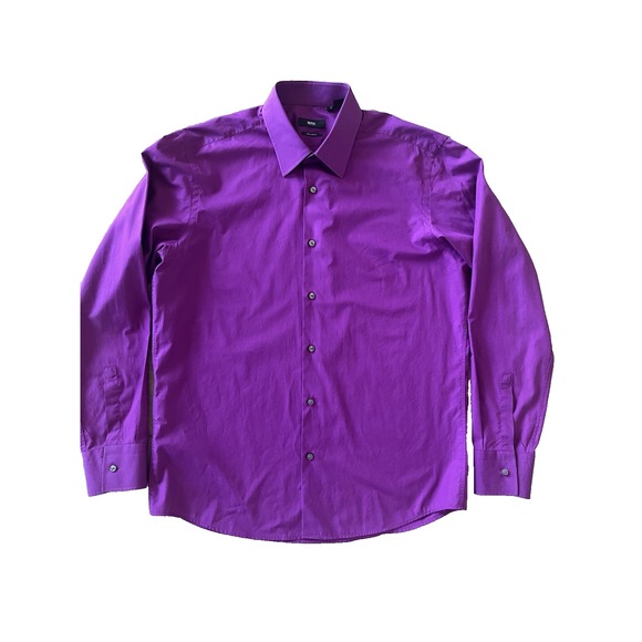 Hugo Boss Regular Fit Dress Shirt Mens 16.5 42‎ Solid Purple Long Sleeve - Picture 2 of 10